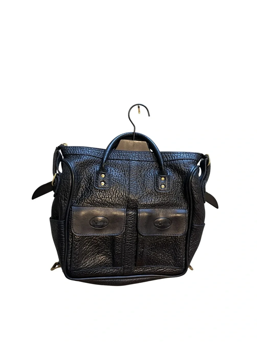 JW Hulme black pebbled leather handbag made in the USA